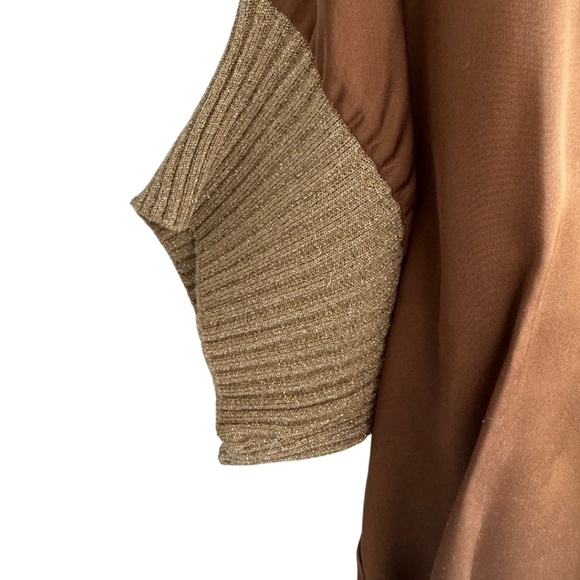 Drop Shoulder silky Copper Brown V-Neck Top/Blouse, NWT - Picture 4 of 13